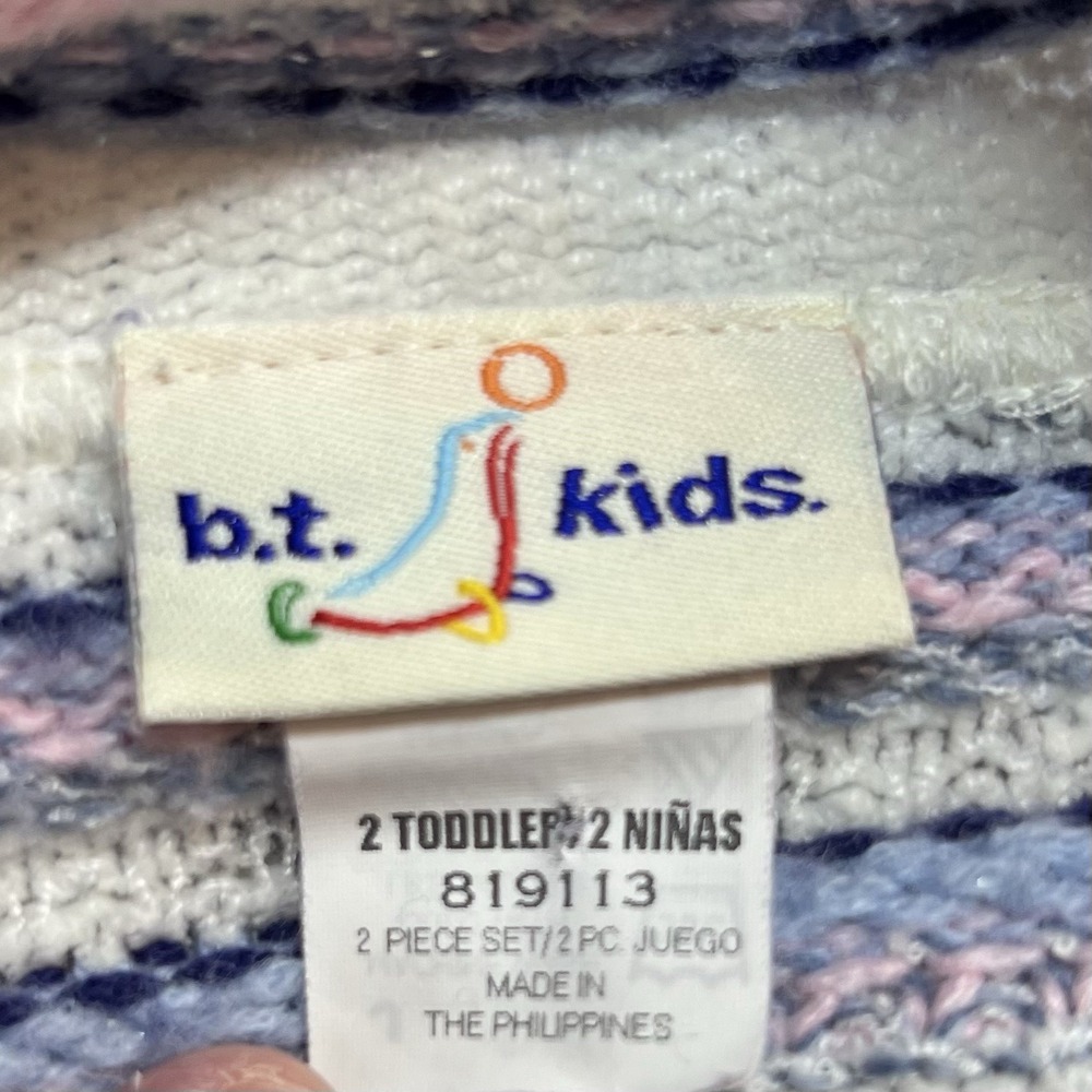 Vtg B.T. Kids Girls 2T Sweater Pastel Stripe Pink‎ Heart Appliqué Pullover Y2K - Picture 5 of 7